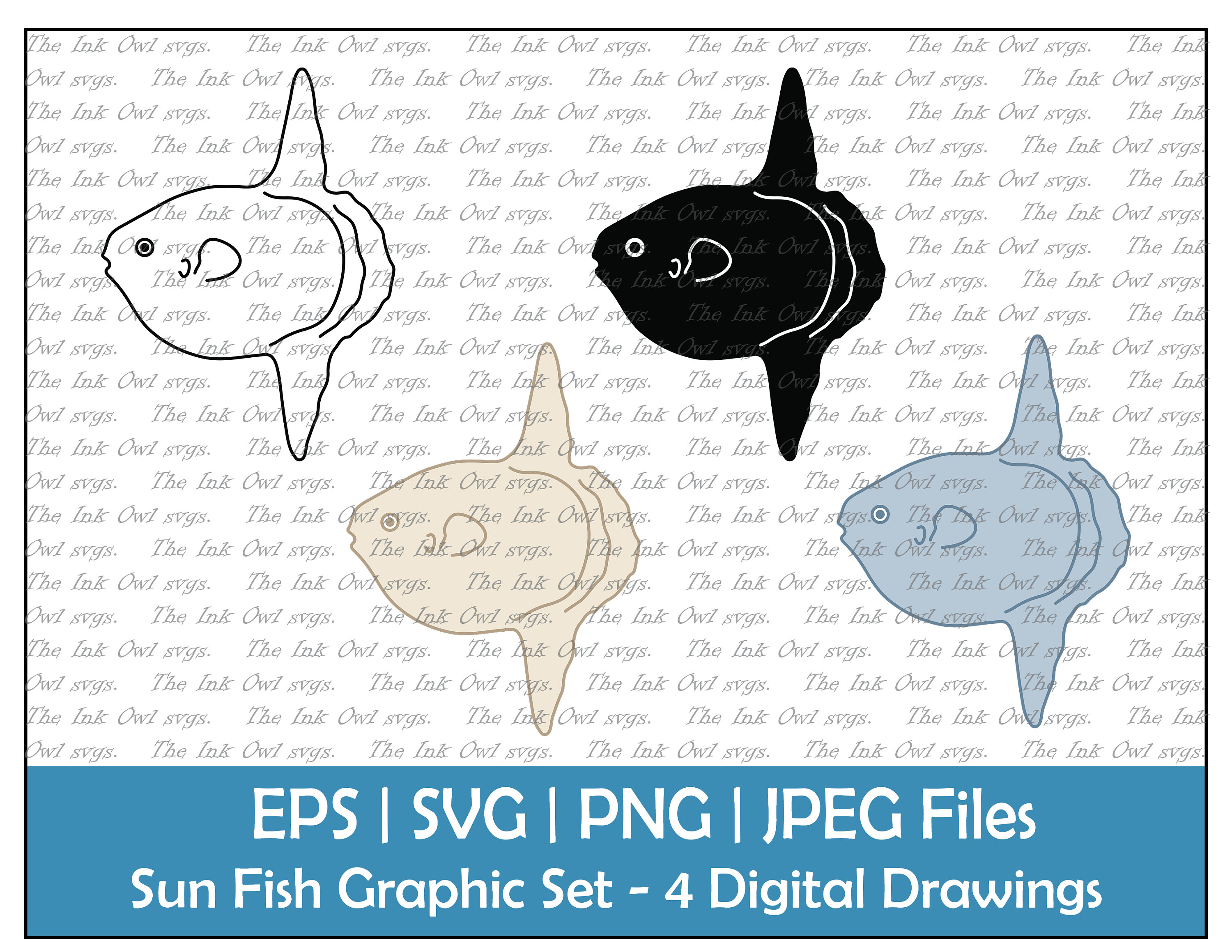 Sun fish mola mola vector clipart outline silhouette stamp color drawing illustrations ocean animals png jpg svg eps