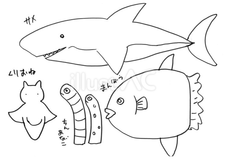 Free vectors fish coloring line drawing easy shark sunfish etc