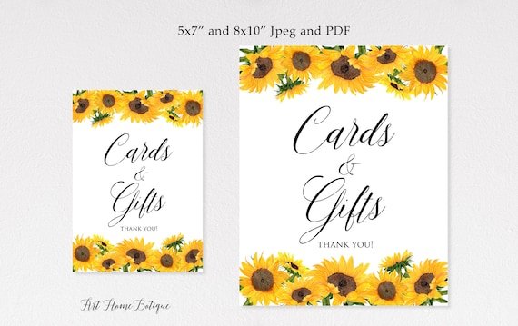 Sunflower wedding cards and gifts sign gift table sign