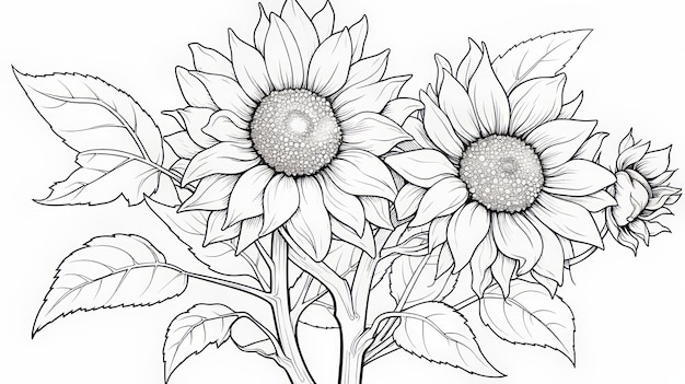 Premium ai image sunflower coloring page with corn plant in room clean line art design