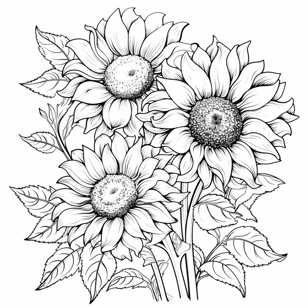 Premium ai image radiant blooms sunflower coloring page for vibrant artistic expression