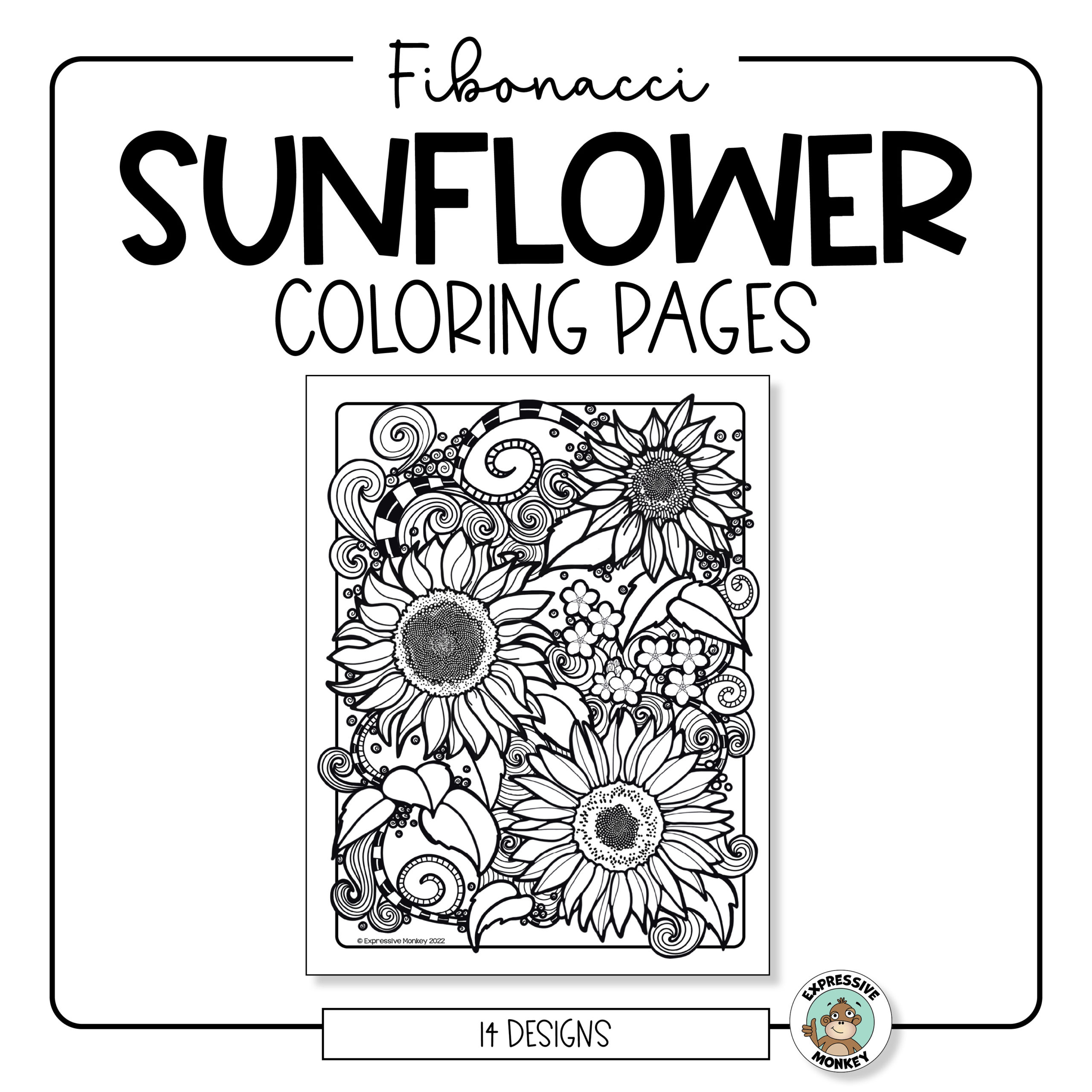 Sunflower coloring pages with fibonacci spirals