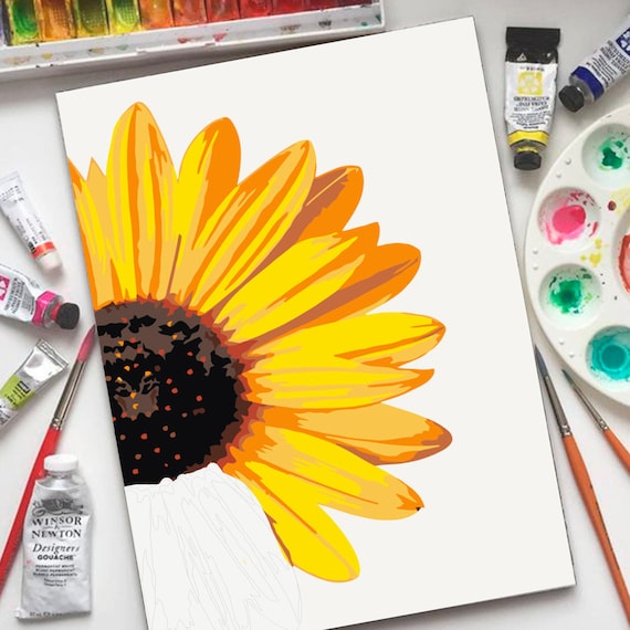 Sunflower color by number kit printable flower color by number art project flowers floral diy painting flower paint by number kit sd