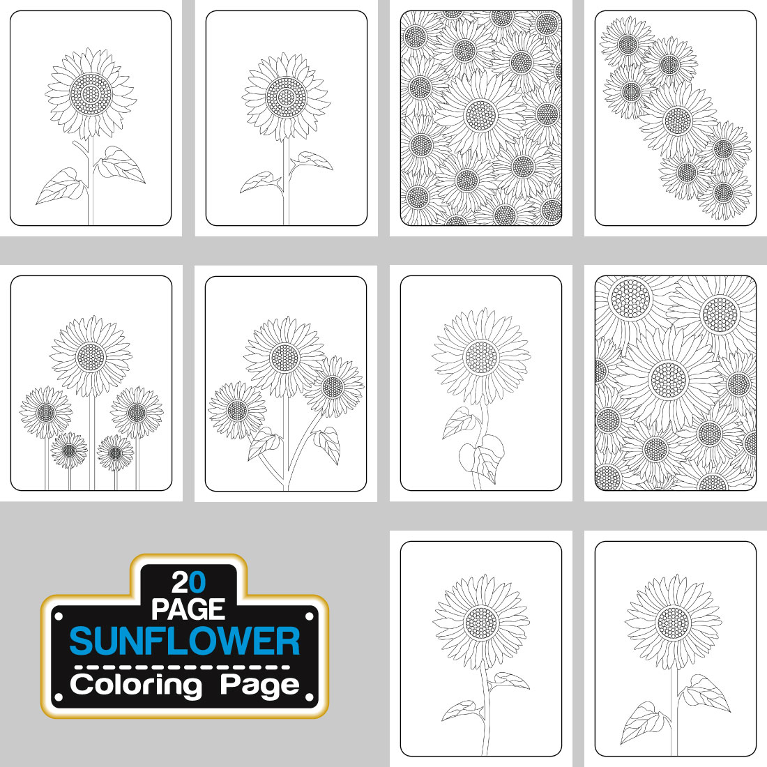 Sunflower coloring page and book line art illustration