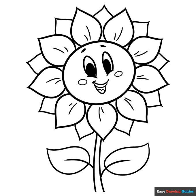 Cartoon sunflower coloring page easy drawing guides