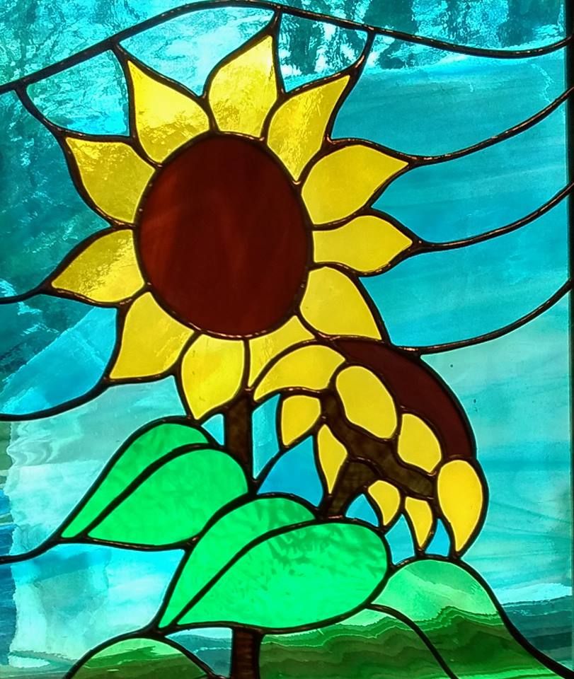 Hand made sunflower stained glass window by windflower design