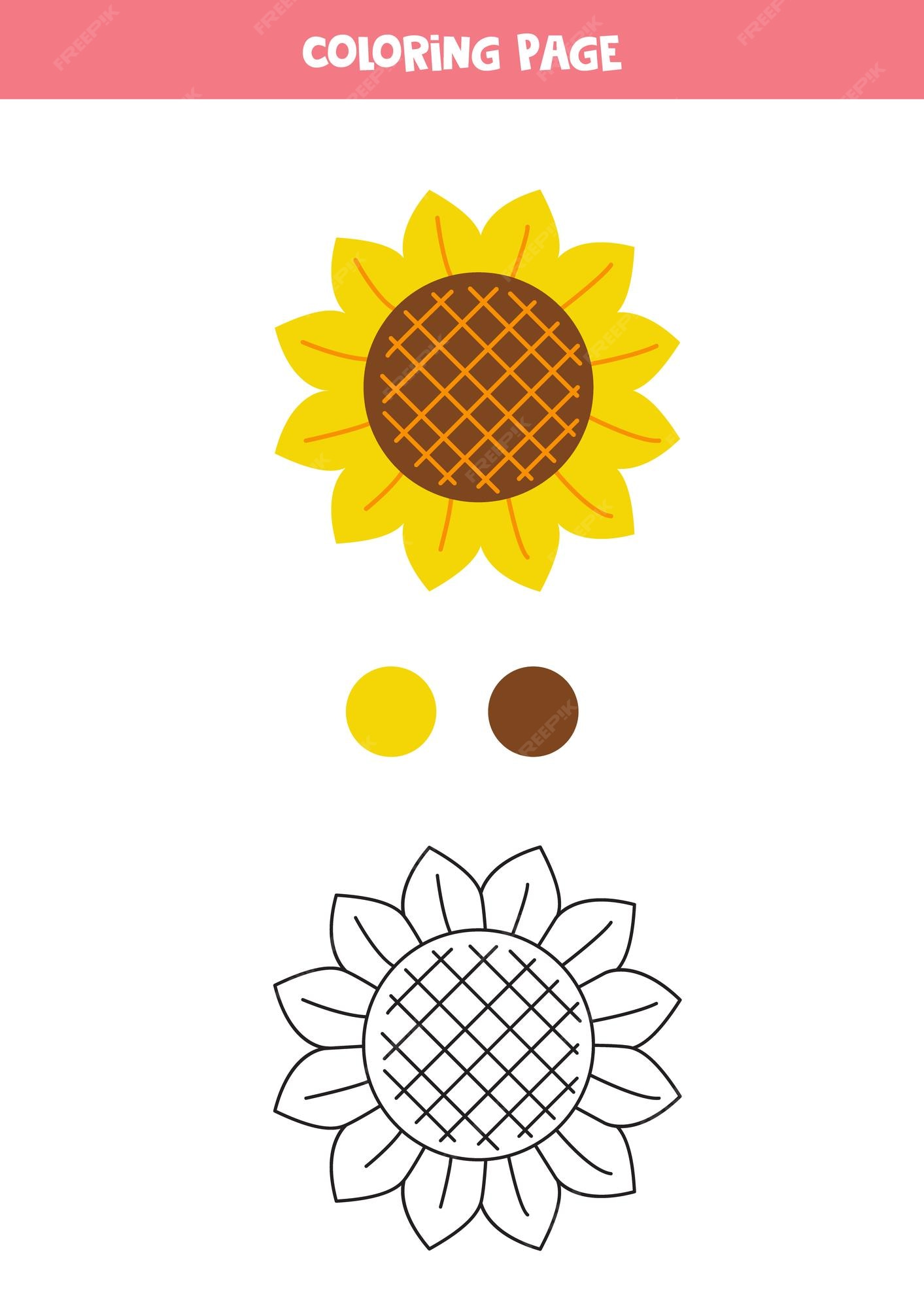 Premium vector color cute sunflower worksheet for preschool kids