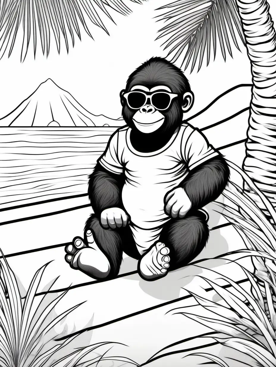 Joyful gorilla baby coloring page with sunglasses muse