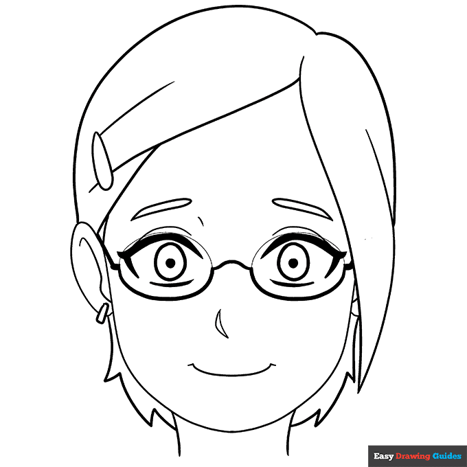 Anime character with glasses coloring page easy drawing guides