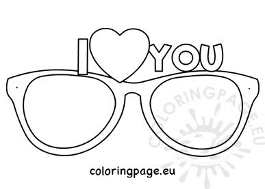 Valentines day i love you eyeglasses template coloring page