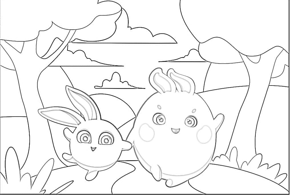 Cute sunny bunnies coloring page