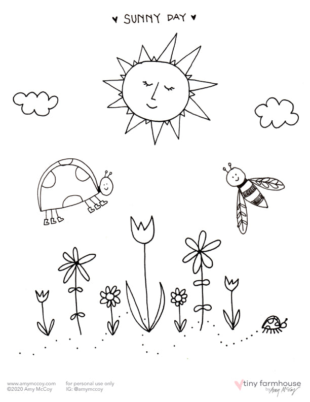 Sunny day free coloring sheet tiny farmhouse by amy mccoy