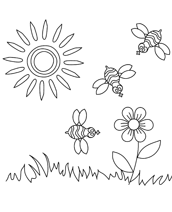 Bees meadow coloring sheet for kids