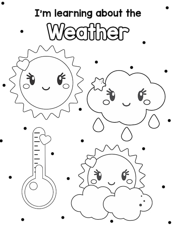 Weather coloring page preschool mothers day out daycare learning printable sunny cloudy rainy instant download
