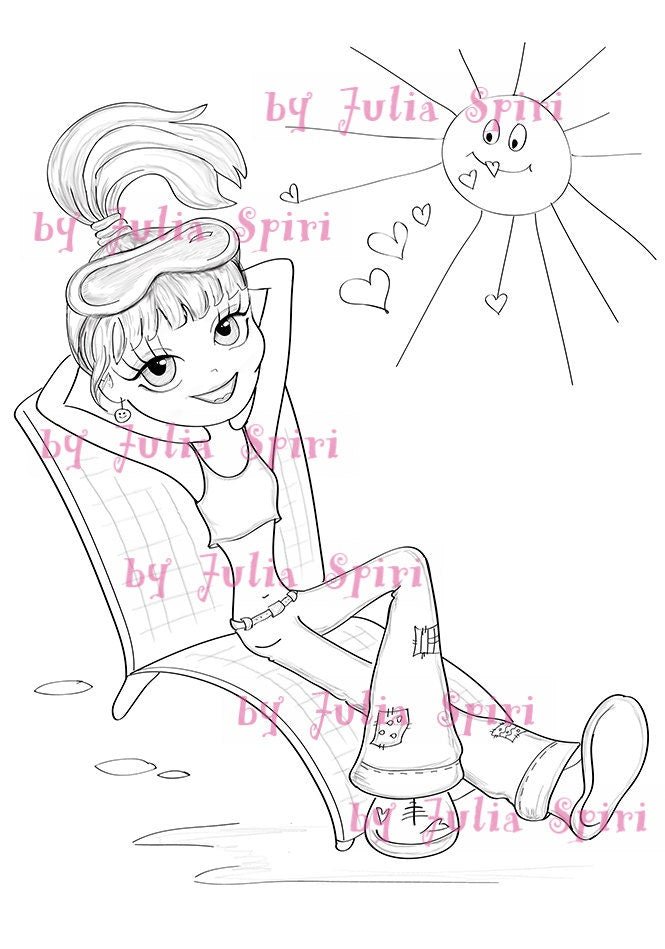 Coloring page girl on the sun sunny day â the art of julia spiri