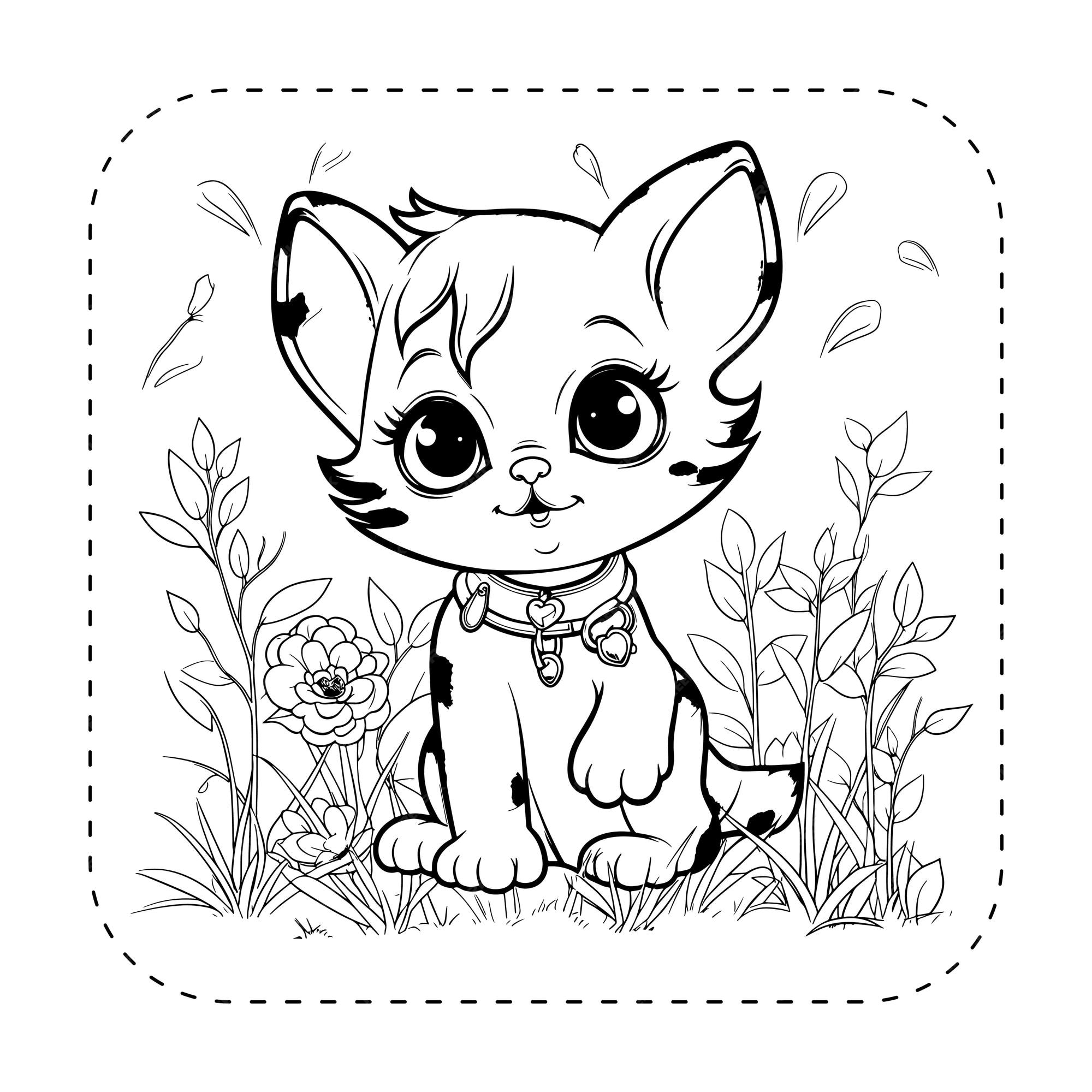 Premium vector sunny day kitten garden play coloring book illustration