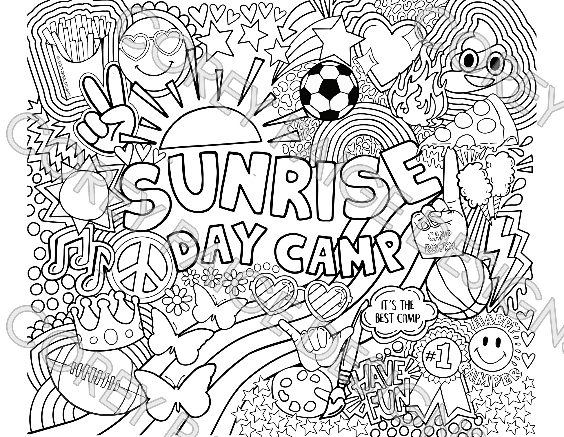 Sunrise day camp coloring sheet pack â