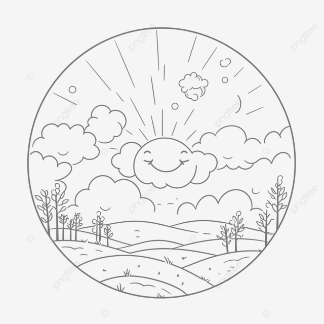 Sunrise on sunny sky in a circle coloring page outline sketch drawing vector sun drawing wing drawing sky drawing png and vector with transparent background for free download