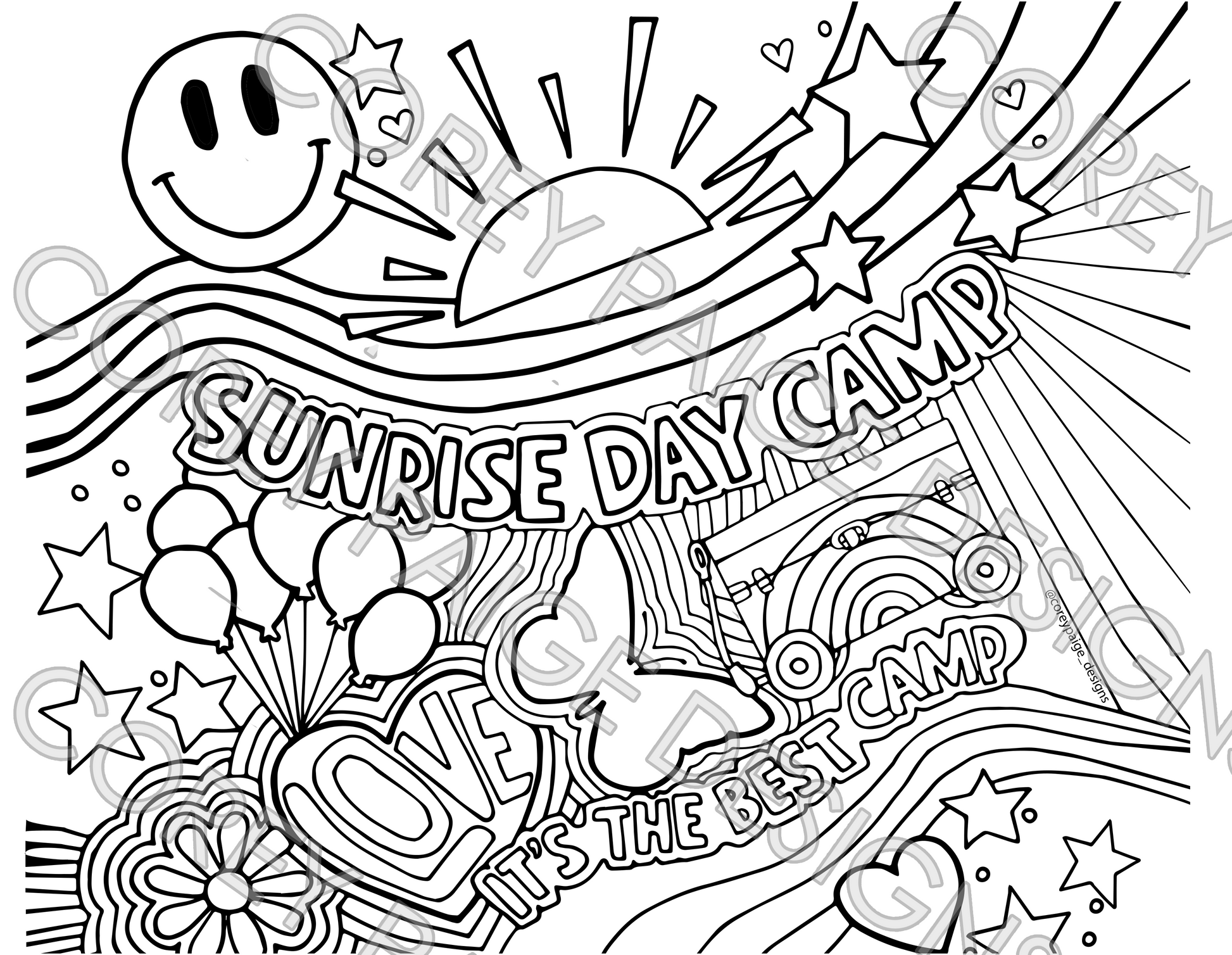 Sunrise day camp coloring sheet pack â