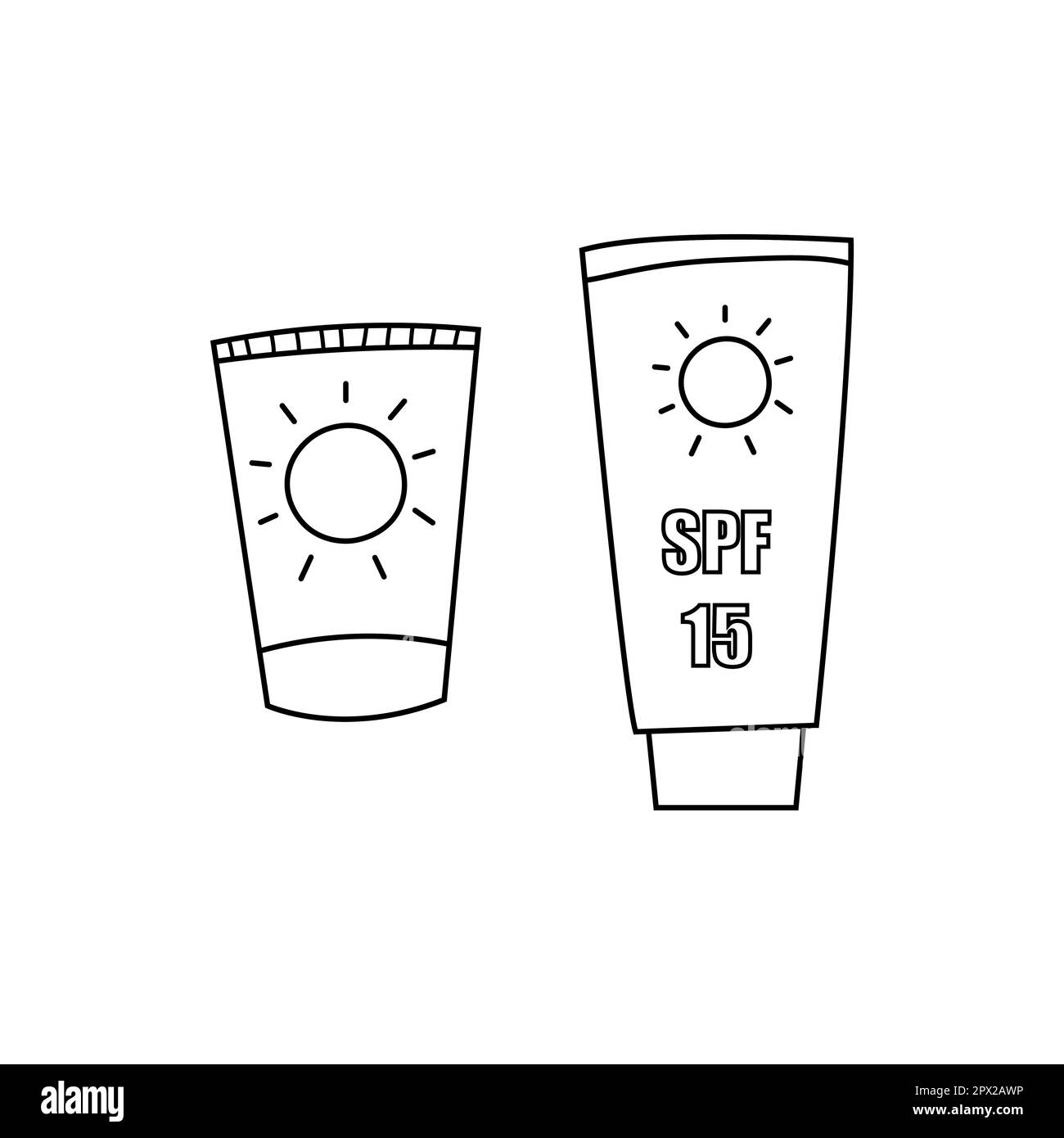 Summer sunscreen protection cream doodle line art illustrations set spf body lotion concept stock vector image art