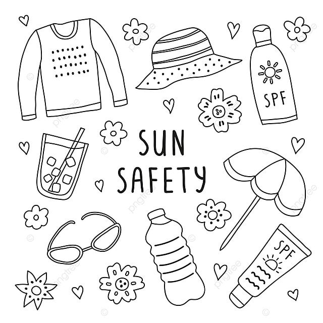 Set of doodle sun safety icons straw treatment sunscreen vector sun drawing sunscreen drawing straw png and vector with transparent background for free download