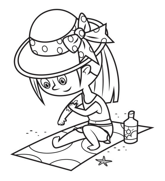 Black and white girl with sunscreen stock illustration