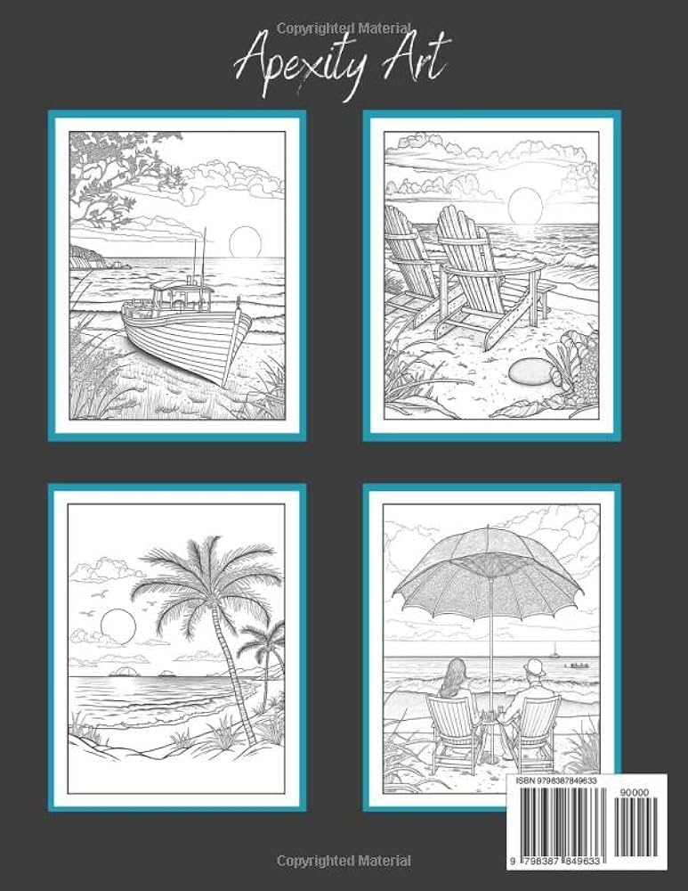 Beach sunset an adult coloring book with fun and relaxing beach vacation scenes peaceful ocean and beautiful sunset designs art apexity books