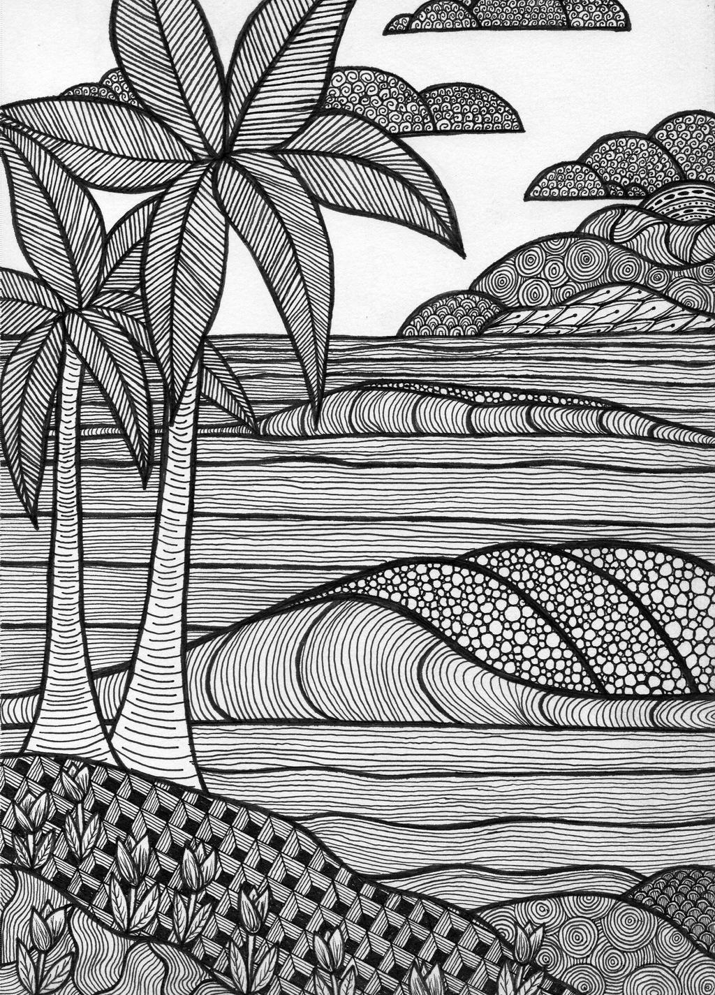 Zentangle beach coloring book page by ambercamiart on