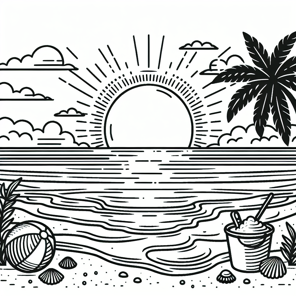 Beach sunset coloring pages