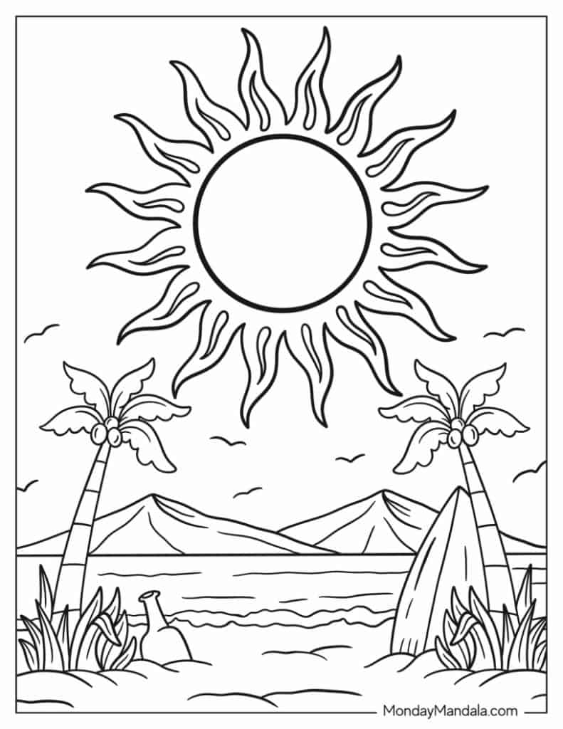 Sun coloring pages free pdf printables