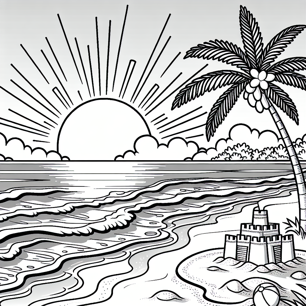 Beach sunset coloring pages