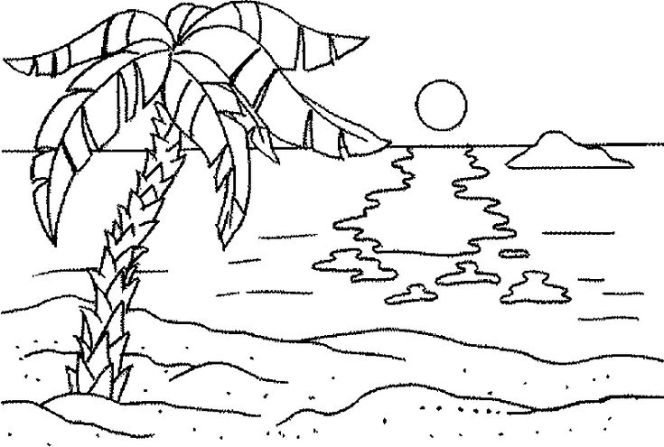 Coloring a sunset seen since a beach of an island picture beach coloring pages coloring pages coloring pages nature