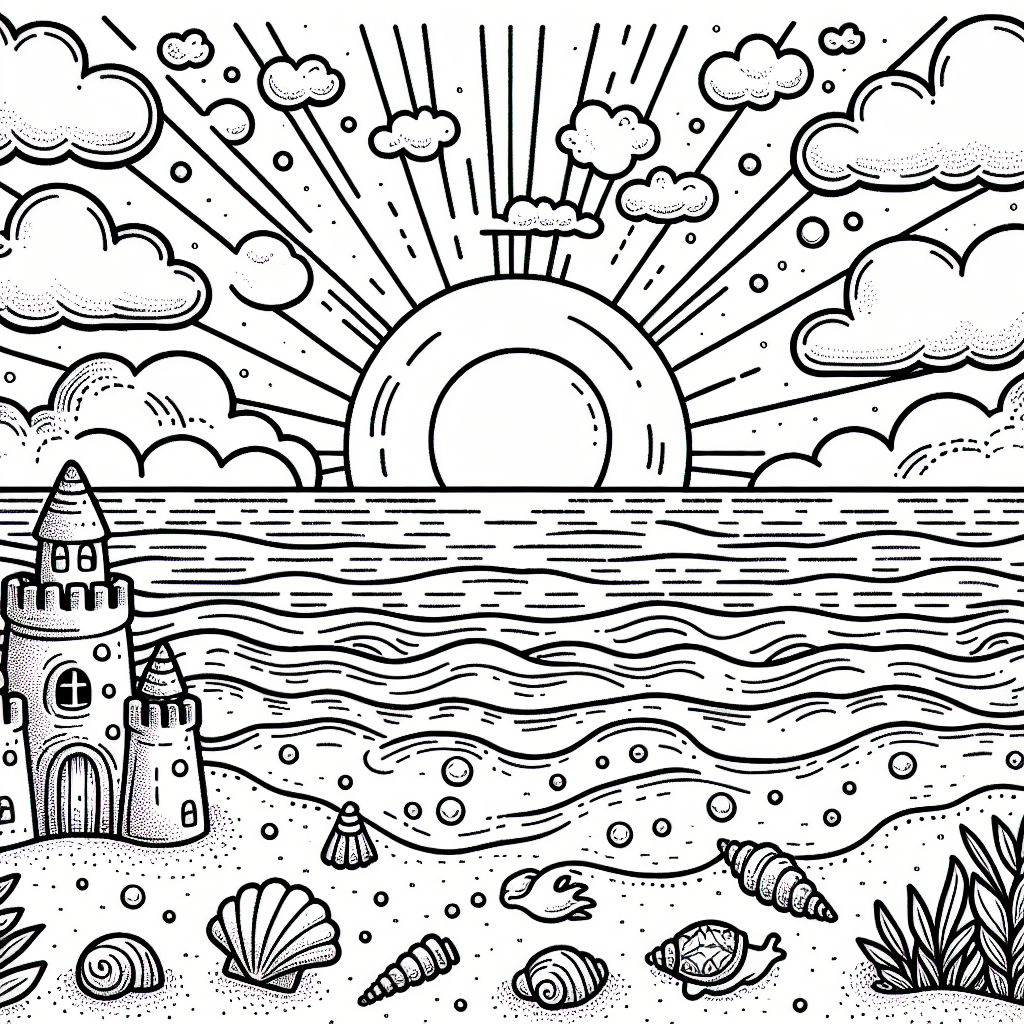 Beach sunset coloring pages
