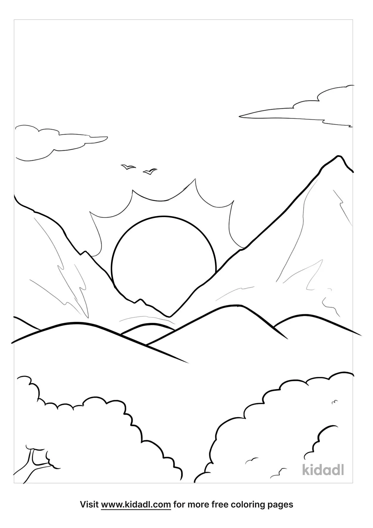 Free sunset over mountains coloring page coloring page printables