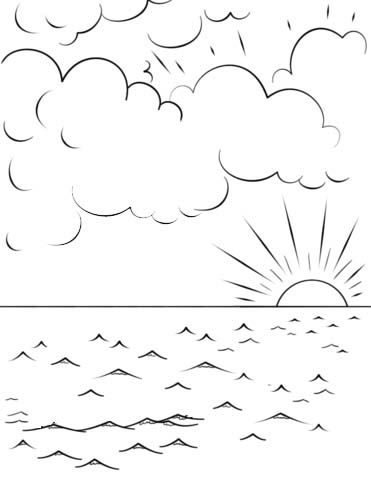 Beautiful sunset coloring pages for kids