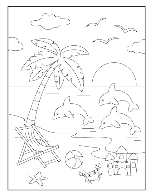 Sunset coloring page vectors illustrations for free download