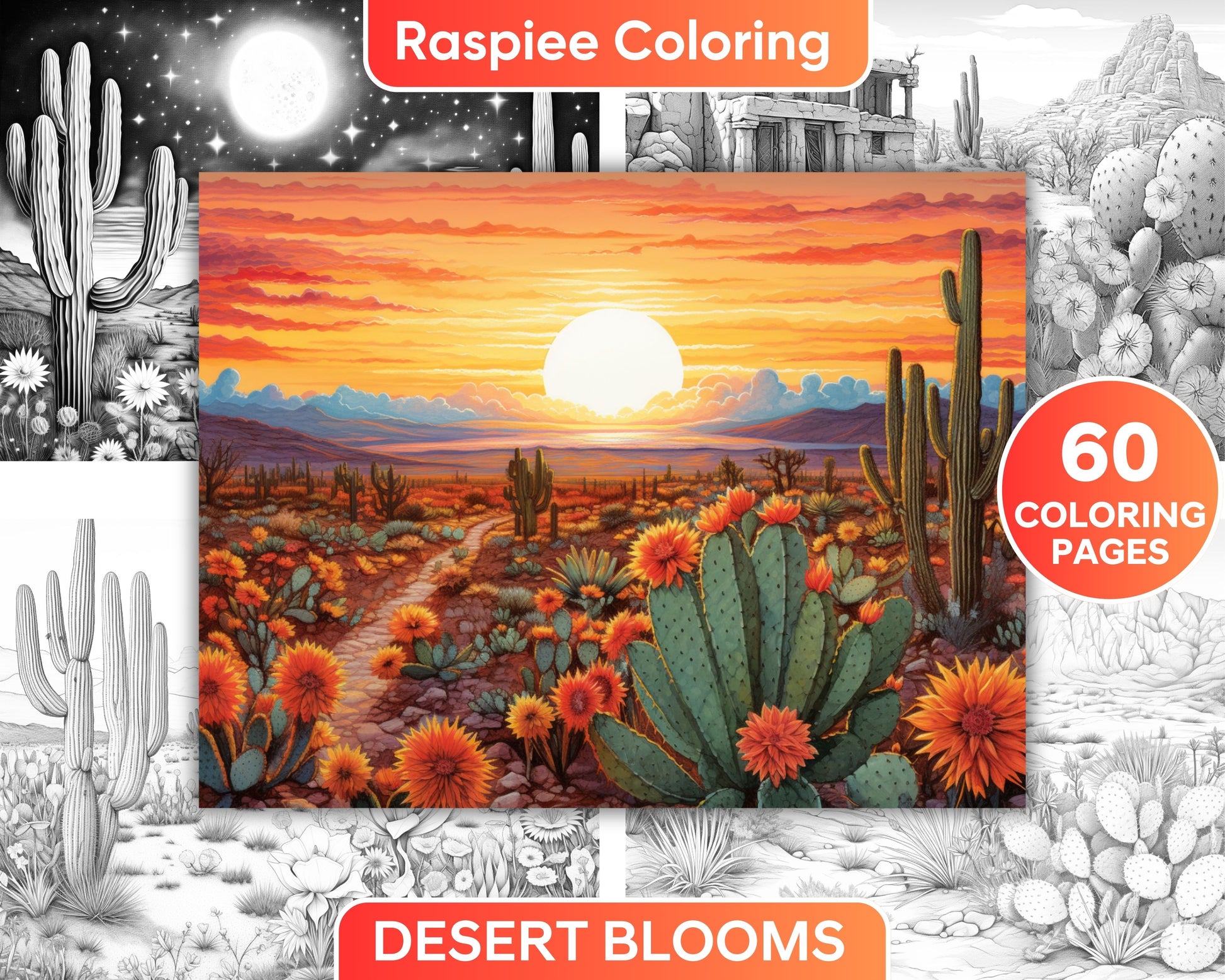 Desert blooms landscapes grayscale adult coloring pages printable â coloring