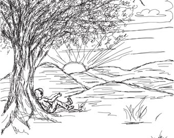 Sunset field coloring page download now