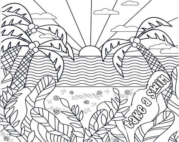 Beautiful sunset at the sea coloring page