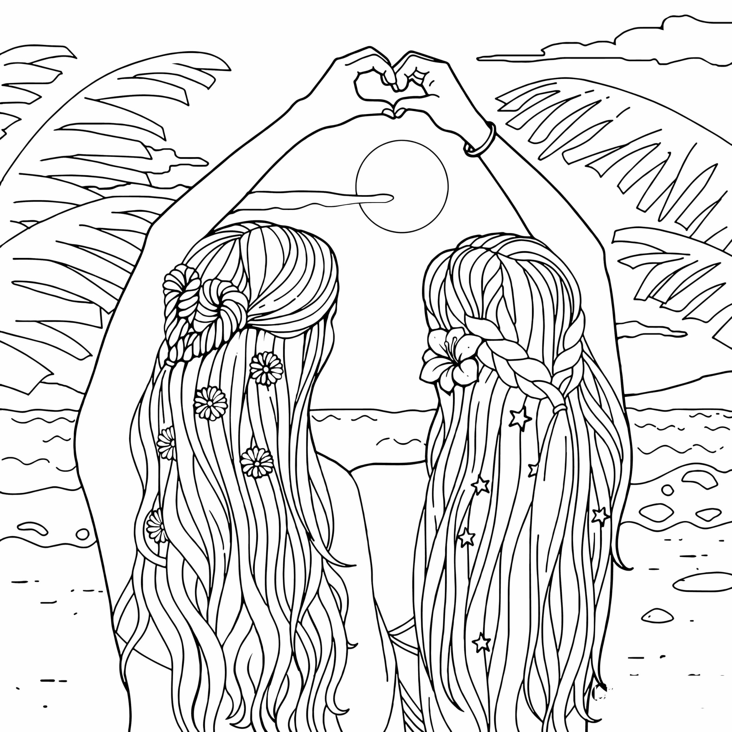 Clear sky and beautiful sunset coloring page