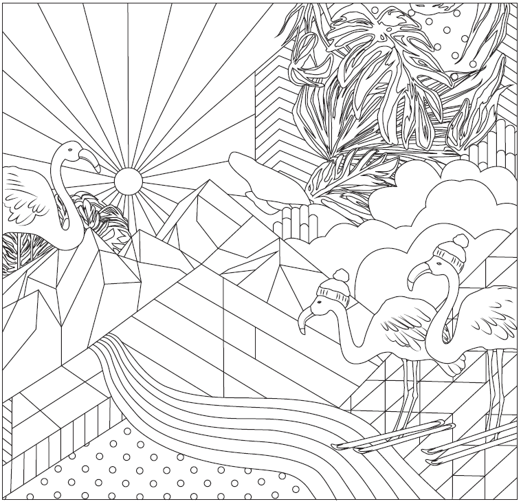 Printable coloring page flamingo sunshine