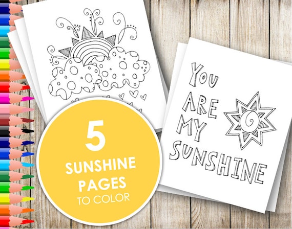 Printable sunshine coloring pages adult and kid coloring sheets you are my sunshine happy coloring book digital download