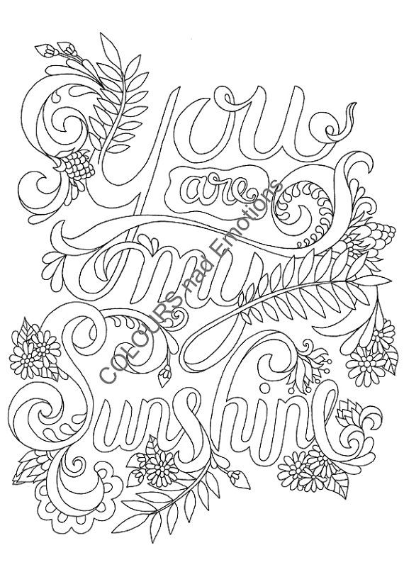 You are my sunshine coloring page adult coloring page affirmations quotes printable pdf instant downloadable pdf