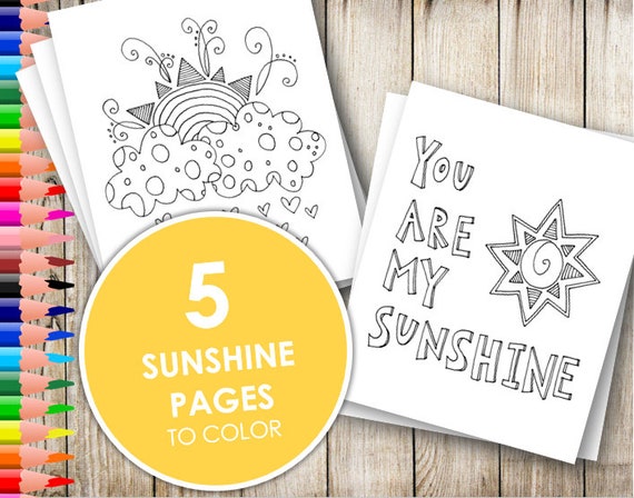 Printable sunshine coloring pages adult and kid coloring sheets you are my sunshine happy coloring book digital download