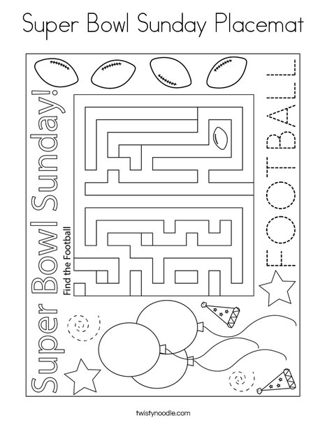 Super bowl sunday placemat coloring page