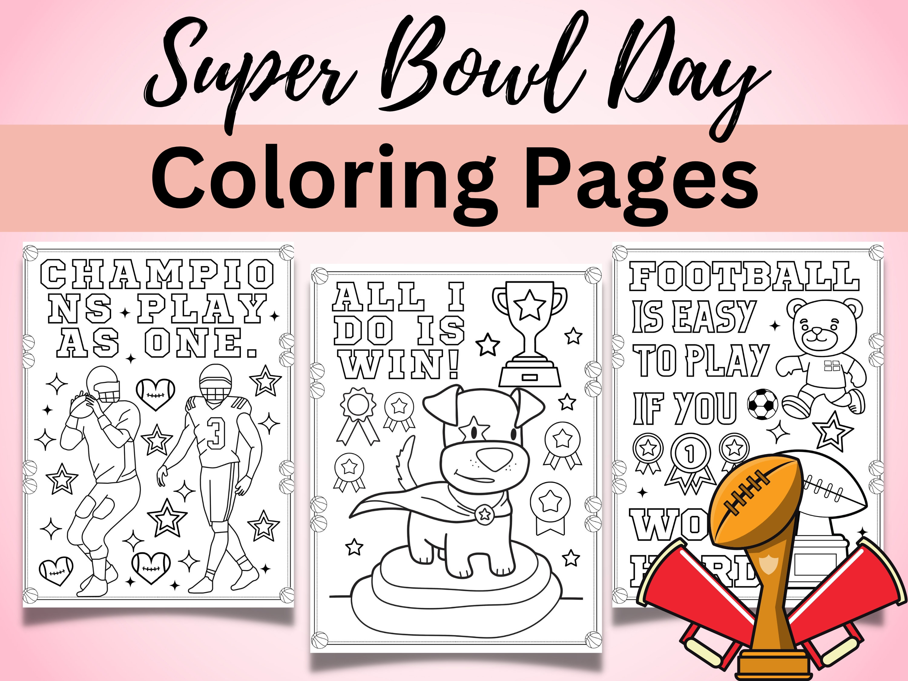 Super bowl coloring pages game day coloring sheets superbowl day coloring book for kids sport coloring activity