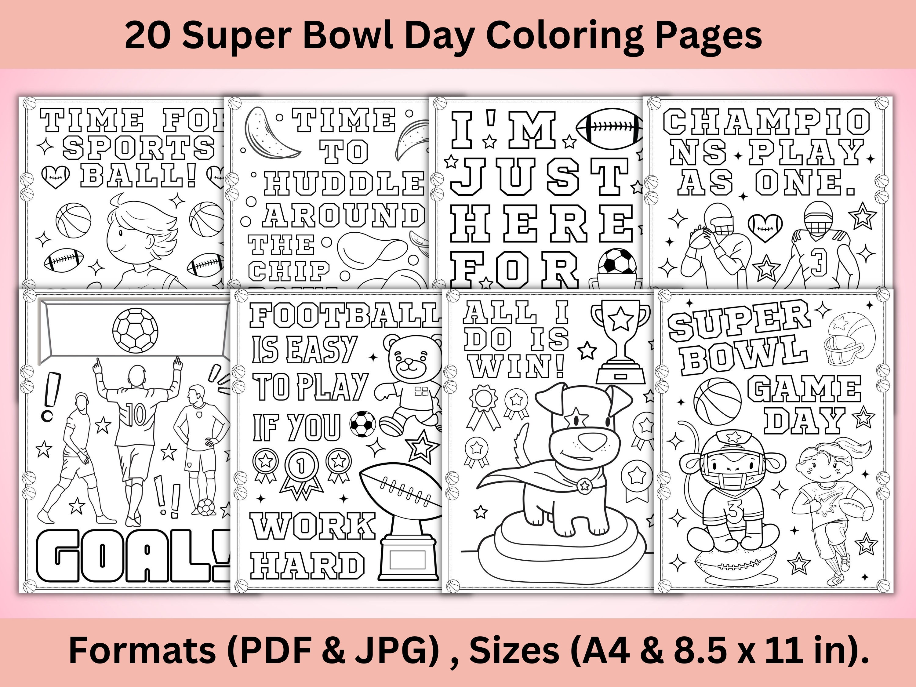 Super bowl coloring pages game day coloring sheets superbowl day coloring book for kids sport coloring activity