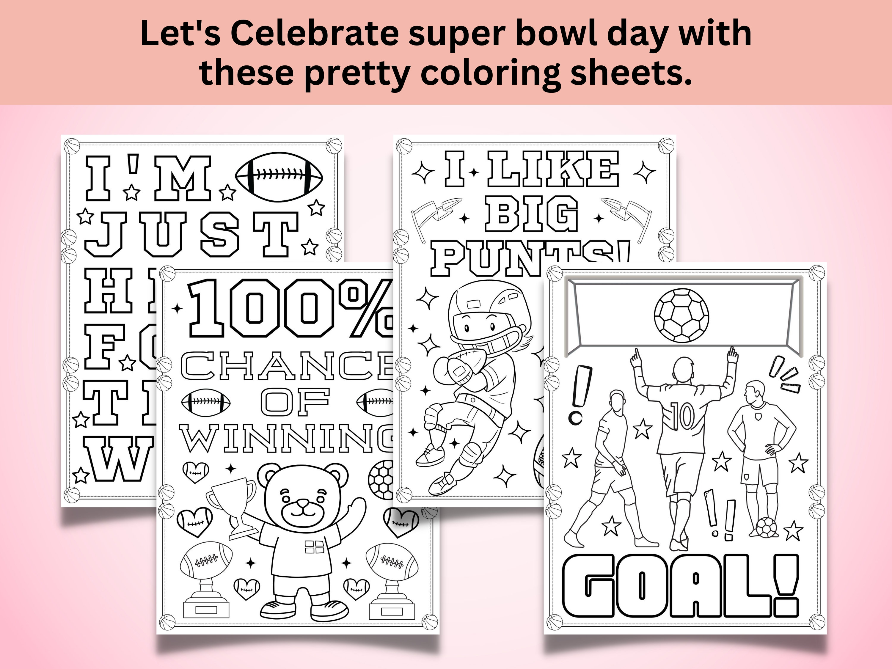Super bowl coloring pages game day coloring sheets superbowl day coloring book for kids sport coloring activity