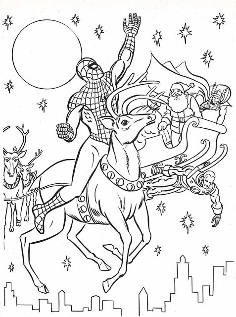 The marvel super heroes christmas coloring book page