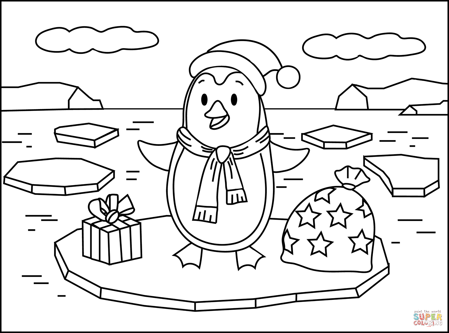 Christmas penguin coloring page free printable coloring pages